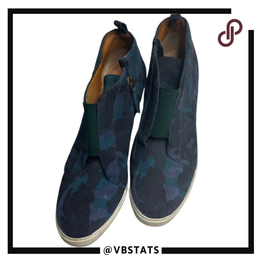 Linea Paola Wedge Shoes size 7.5 Blues and Black Camo Design‎